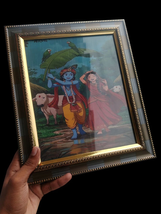 🌿✨ Radha Krishna Divine Rain Frame – Eternal Love Edition ✨ 10*12