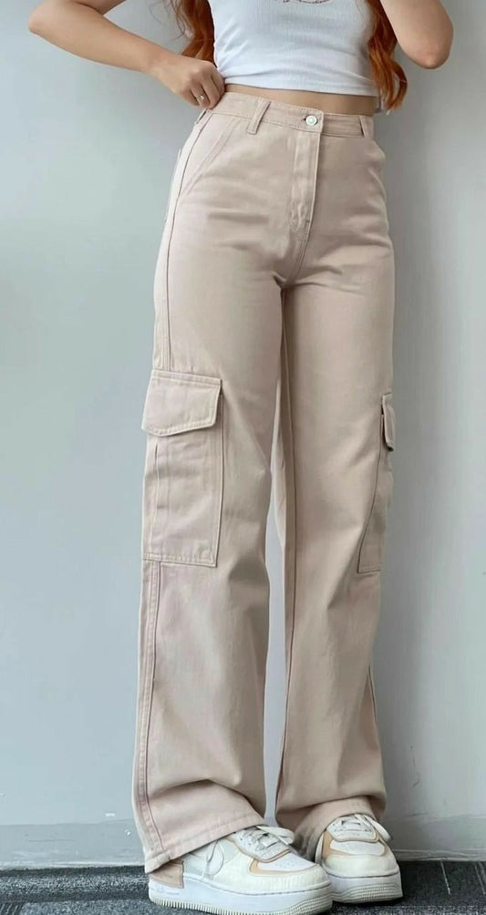 Stretchable High Rise Cargo Pant ( Oversized)